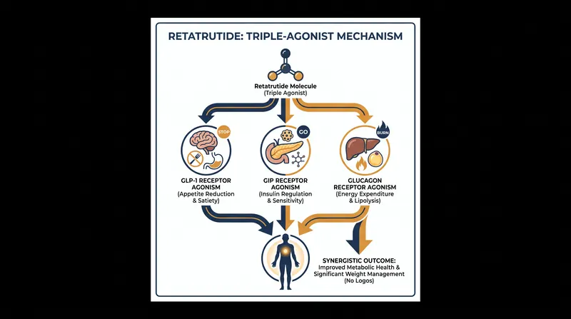 Retatrutide targets three distinct metabolic pathways to drive unprecedented weight loss.