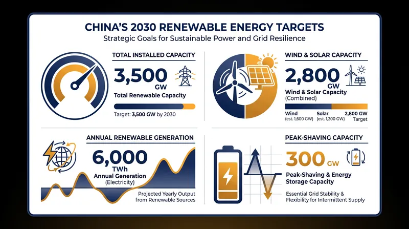 Key targets outlined in the 15th Five-Year Plan for Renewable Energy Development (2026–2030).