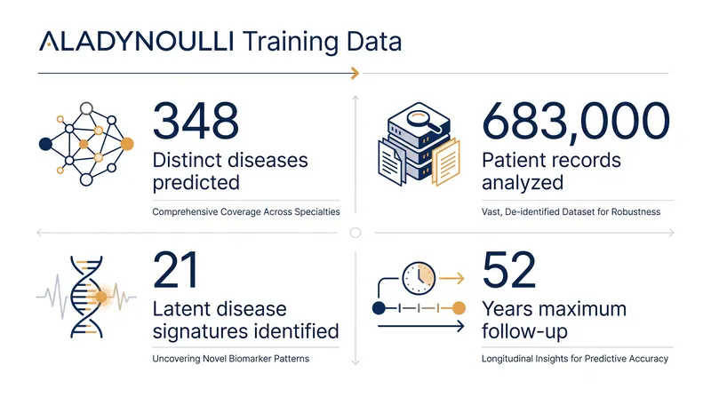 The model was trained on massive longitudinal datasets spanning up to 52 years.