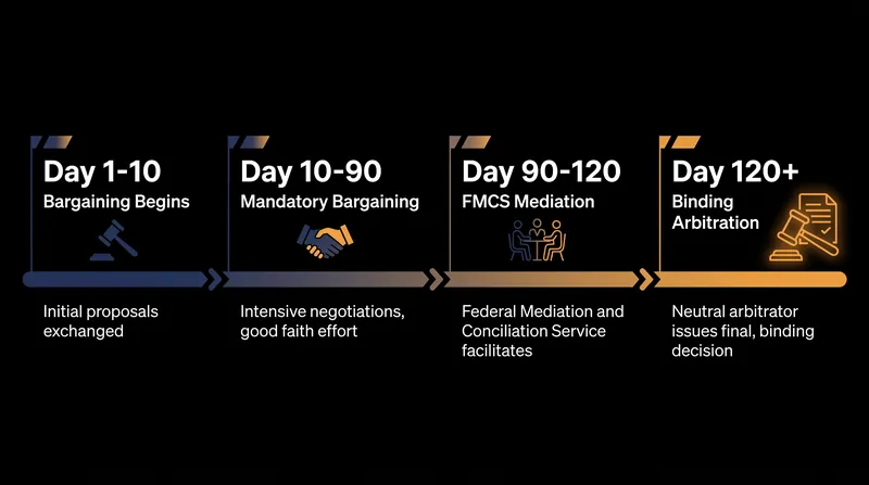 The proposed 120-day escalation framework for first-contract negotiations.
