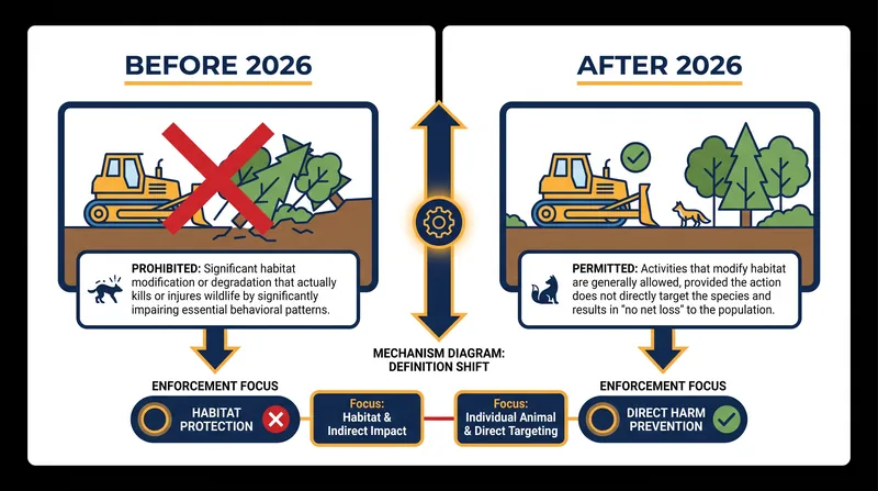 How the regulatory definition of 'harm' has shifted under the Endangered Species Act.