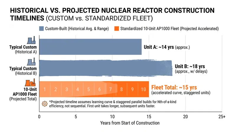 Standardizing reactor designs across multiple sites is projected to significantly reduce construction timelines.