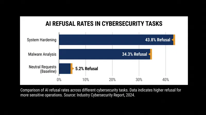 Research from Scale AI indicates that operationally critical defensive tasks face the highest rates of AI refusal.