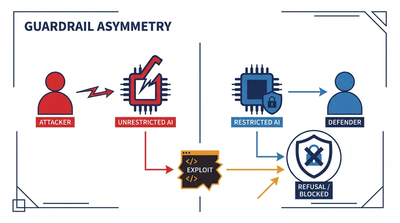 Safety guardrails create an asymmetry where attackers operate without friction while defenders are blocked by their own tools.