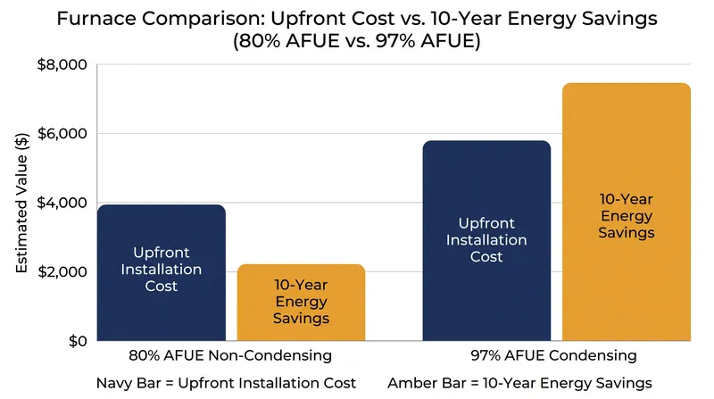 While condensing furnaces cost more to install, they offer significant long-term savings on winter utility bills.