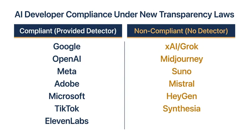 An investigation by WITNESS and The Indicator found that six of 13 tested AI developers failed to provide mandated detection tools.