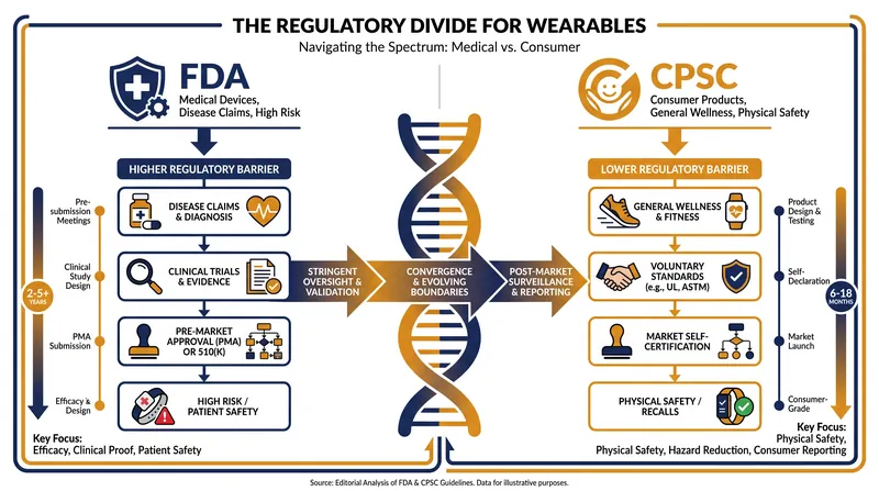 How federal oversight is divided between the FDA and the CPSC based on a device's intended use.
