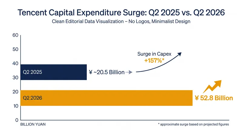 Tencent's capital expenditure surged 176% year-over-year in Q2 2026 as the company aggressively acquired AI compute capacity.