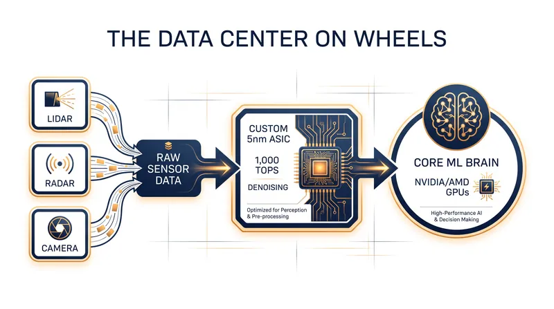 Waymo's heterogeneous computing architecture pairs a custom front-end ASIC with merchant GPUs.
