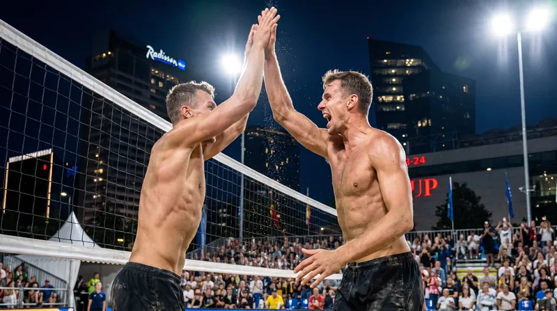 Sweden's Jacob Hölting Nilsson and Elmer Andersson celebrate their victory in the men's final.
