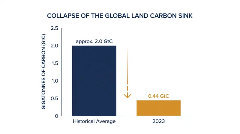 The terrestrial biosphere absorbed just 0.44 gigatonnes of carbon in 2023, its weakest performance in two decades.