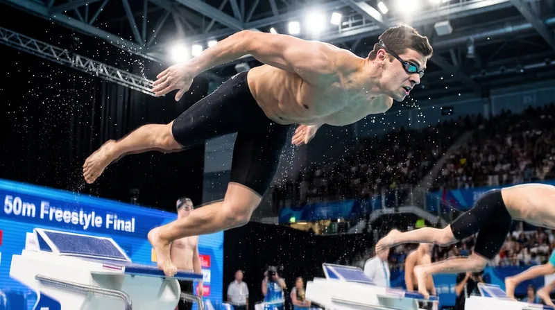 The 50m freestyle demands a flawless start and explosive underwater phase.