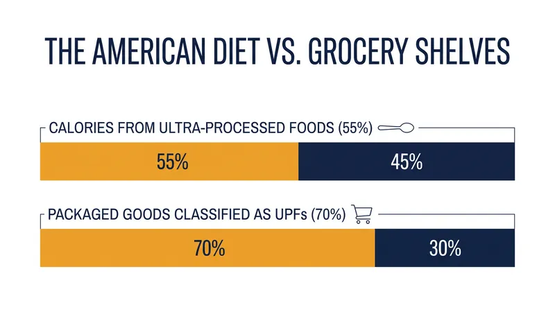 Ultra-processed foods make up the majority of both the American diet and the packaged goods available on grocery shelves.