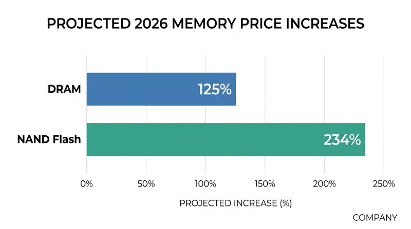 Projected 2026 memory price inflation, driven by the massive data requirements of AI infrastructure.