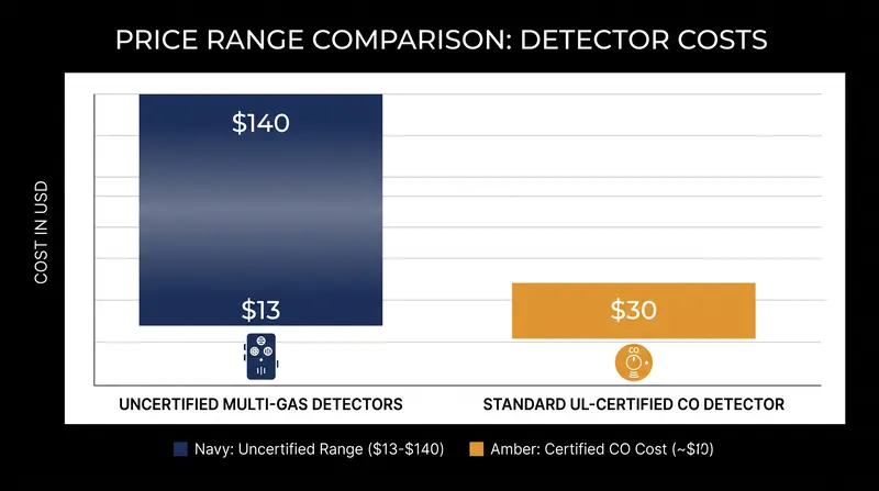 Price comparison between uncertified multi-sensors and certified single-purpose detectors.