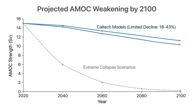 Recent physical models project a limited decline in the AMOC rather than an abrupt collapse.