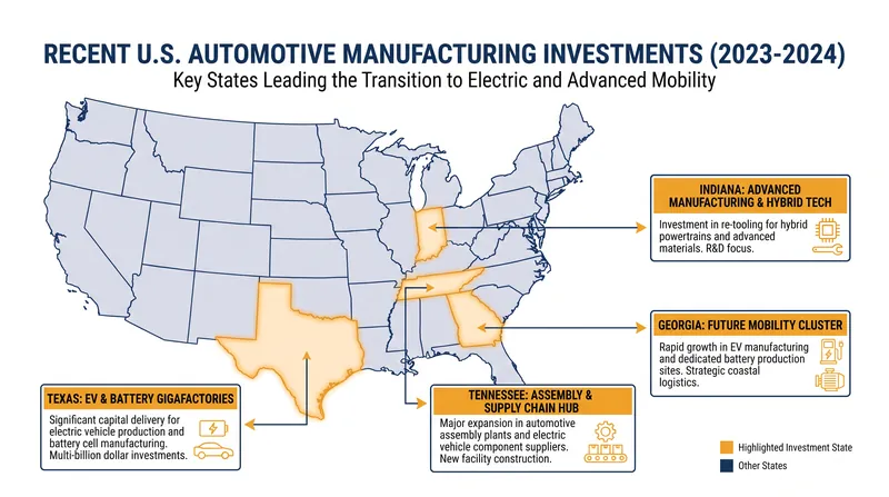 Recent billions in automotive capital expenditures are concentrated in the South and Midwest.