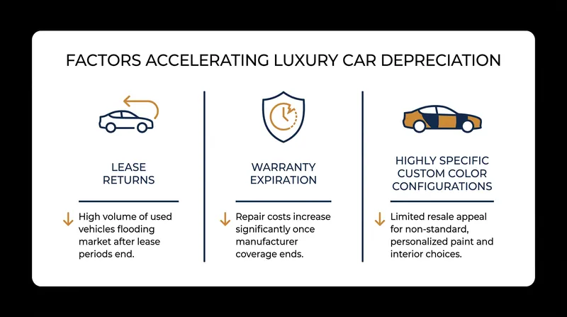 Lease cycles, maintenance phobia, and bespoke customization all act as structural forces driving down residual values.