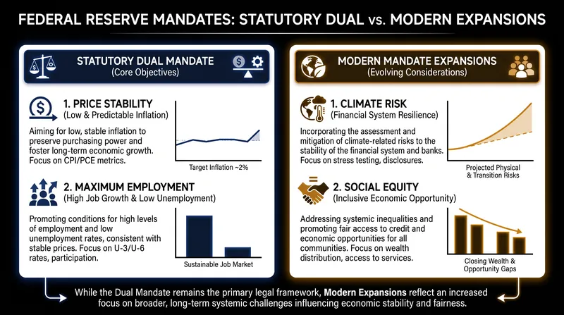Critics argue that expanding beyond the statutory dual mandate invites political oversight.