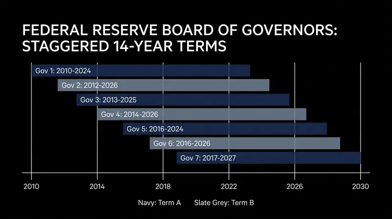 The 14-year staggered terms of the Board of Governors were designed to prevent any single administration from packing the central bank.