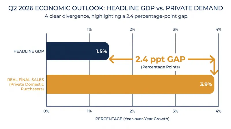 The divergence between headline GDP and underlying private demand reached 2.4 percentage points in the second quarter.