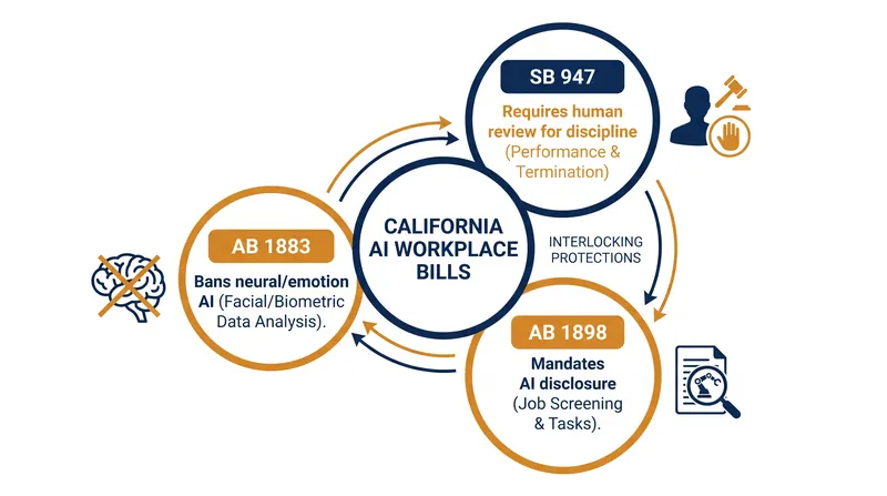AB 1883 is part of a three-pronged legislative effort to regulate algorithmic management in California workplaces.