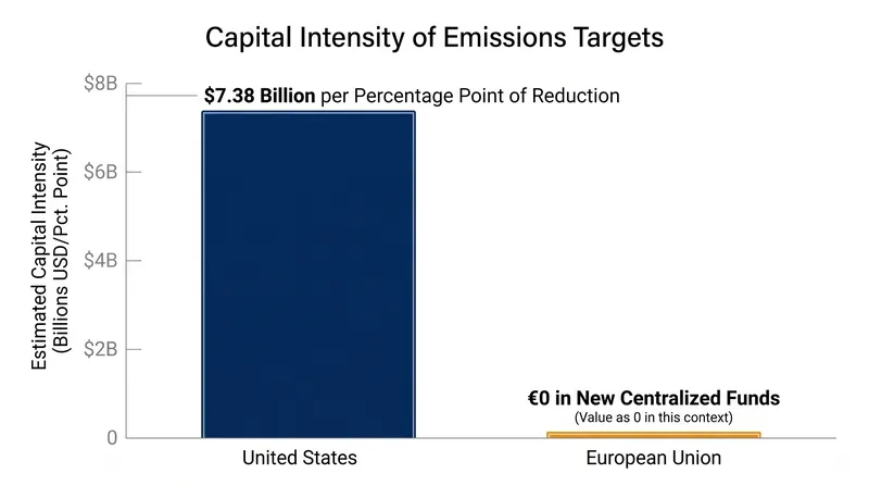 The US model relies on massive federal capital injection, while the EU relies on regulatory mandates.