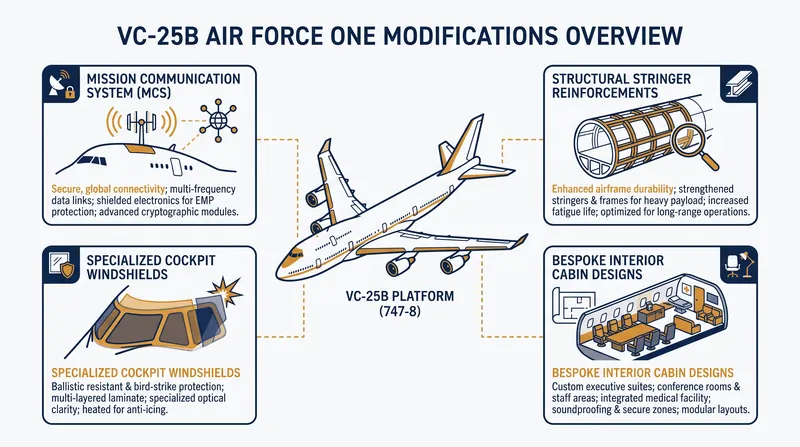 The VC-25B requires thousands of bespoke modifications to transform a commercial 747-8 into a secure flying command center.