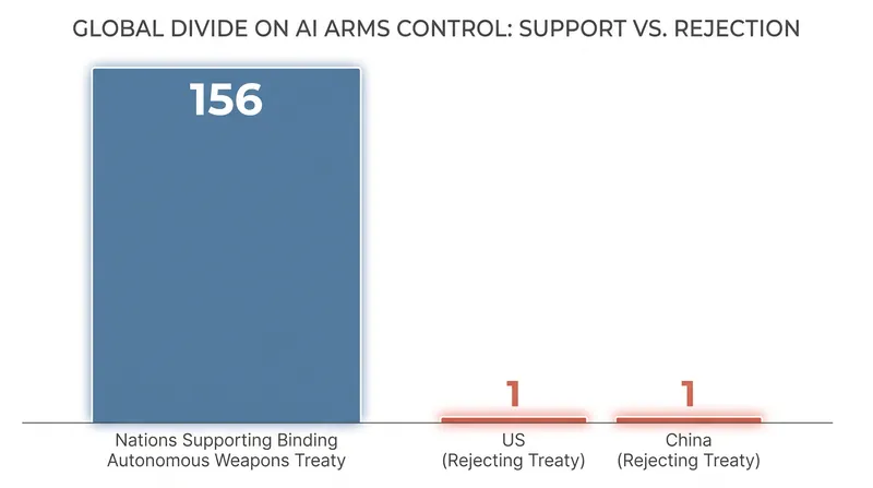 Global consensus on military AI regulation remains blocked by the two leading superpowers.