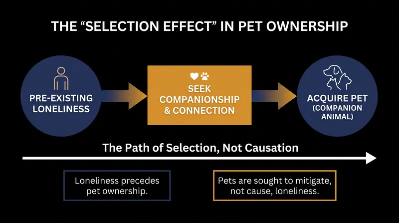 The 'selection effect' explains why pet owners sometimes report higher baseline loneliness.