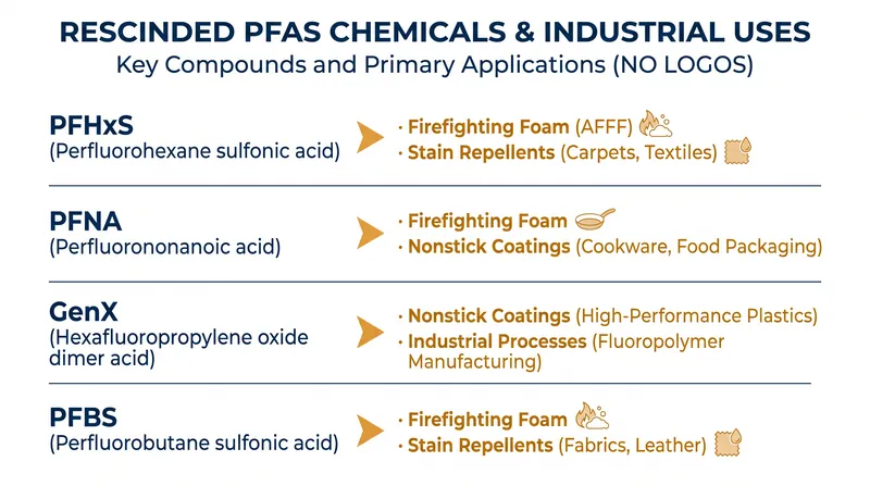 The four PFAS compounds removed from the federal Maximum Contaminant Level mandate.
