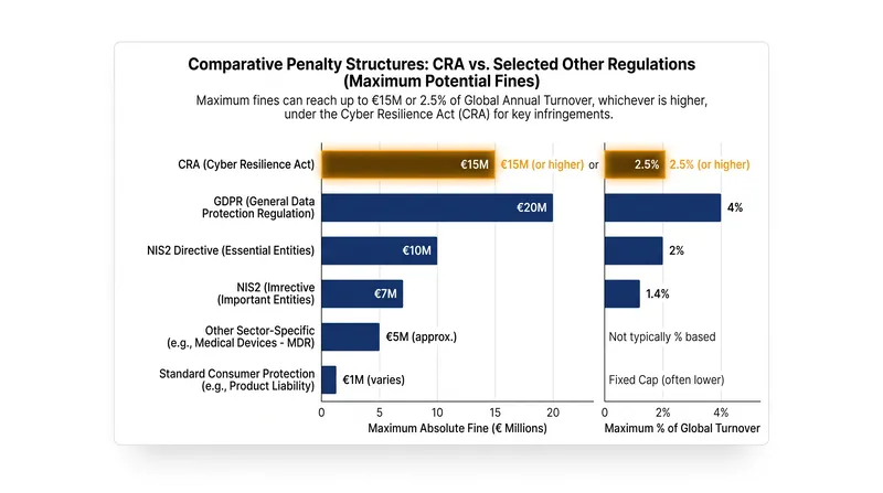 Violations of the CRA's essential cybersecurity requirements carry penalties designed to command boardroom attention.