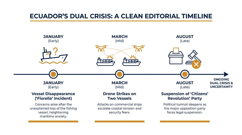 Timeline of the political crackdown and covert military strikes in Ecuador.