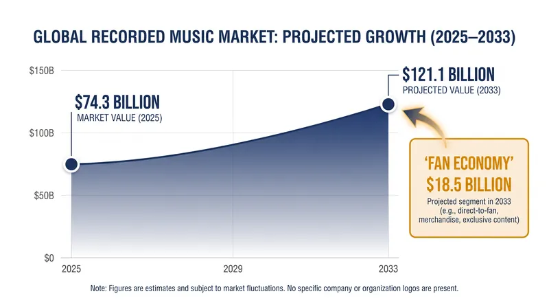 Global recorded music retail revenue is projected to surge by nearly 63 percent over the next eight years.