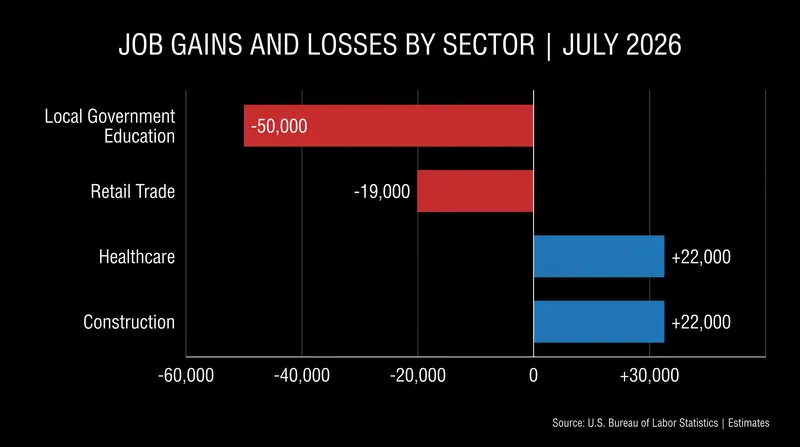 Job losses were concentrated in government and retail, while healthcare continued to hire.