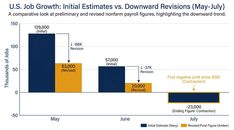 Downward revisions erased 103,000 jobs from May and June before July's contraction.