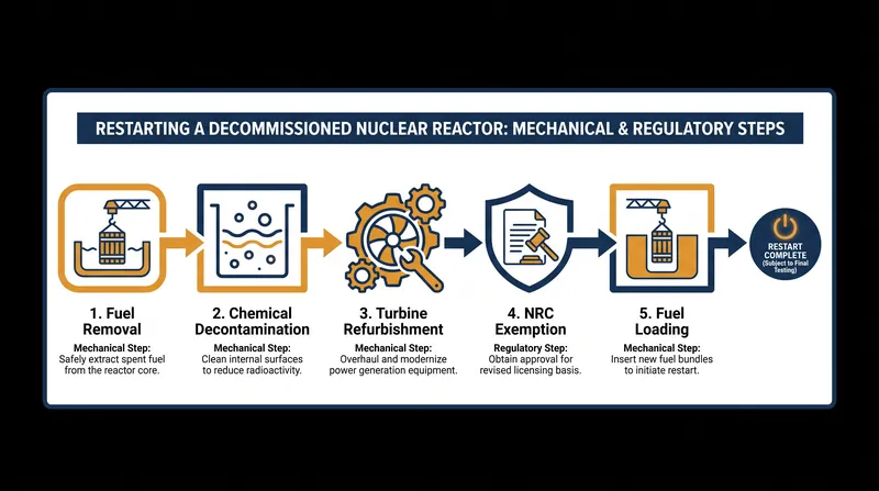The multi-stage engineering and regulatory process required to reverse a nuclear plant decommissioning.