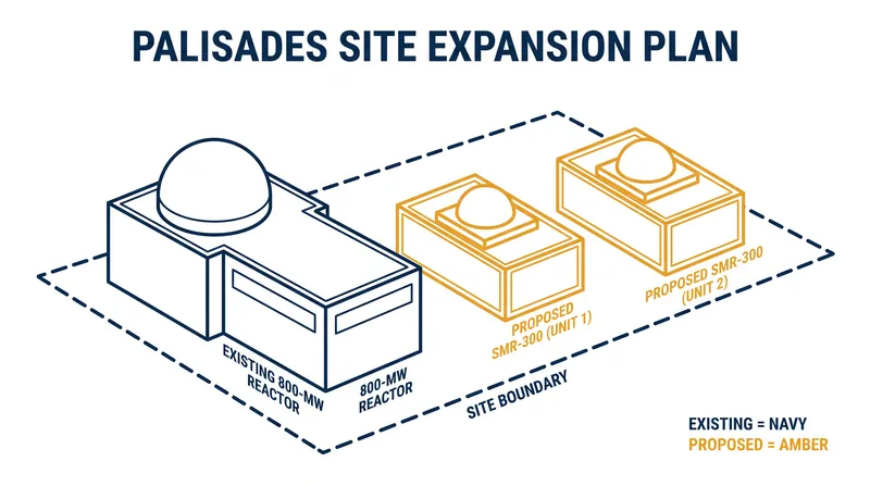 Holtec plans to eventually deploy two small modular reactors at the Palisades site, potentially doubling its generation capacity.