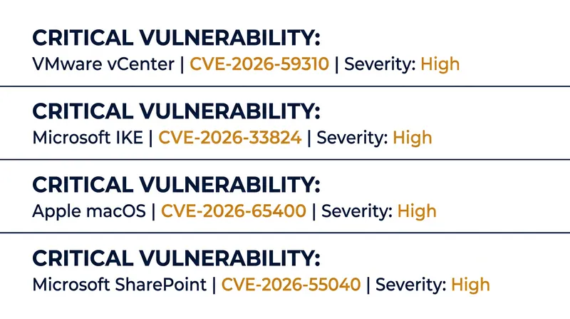 The four vulnerabilities added to CISA's Known Exploited Vulnerabilities catalog span virtualization, collaboration, and endpoint infrastructure.