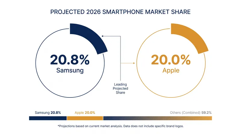 Samsung is projected to edge past Apple in global smartphone shipments for 2026.