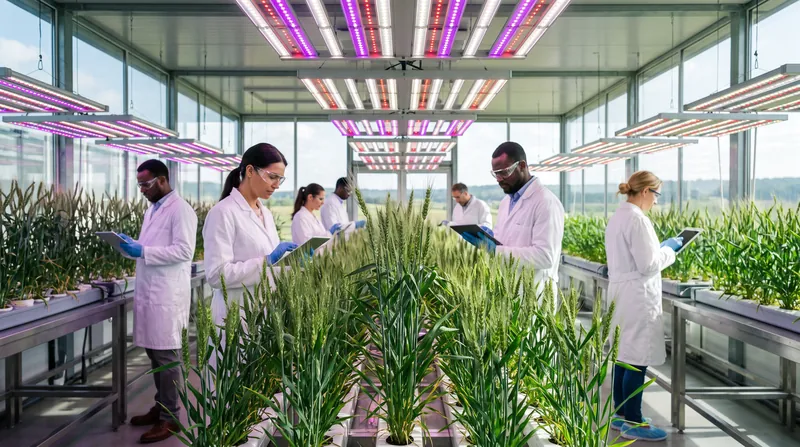 Researchers are cultivating gene-edited wheat lines in controlled environments to test agronomic viability.
