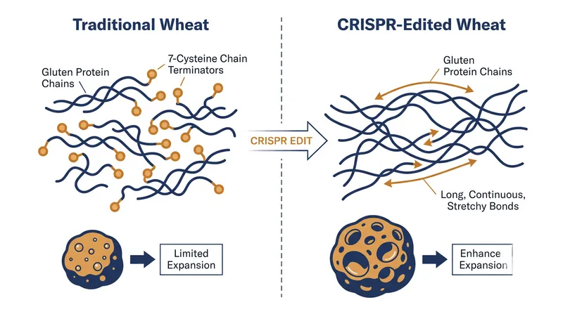 How deleting specific α-gliadin genes removes chain terminators and strengthens the gluten network.