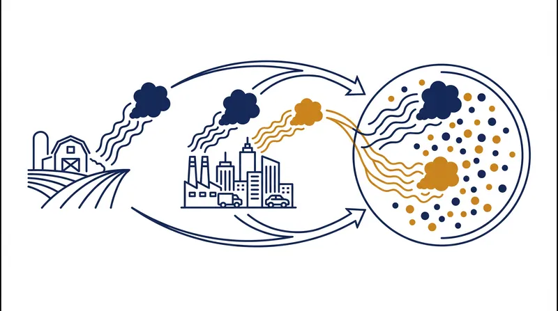How agricultural ammonia and industrial combustion combine to create deadly PM2.5 aerosols.
