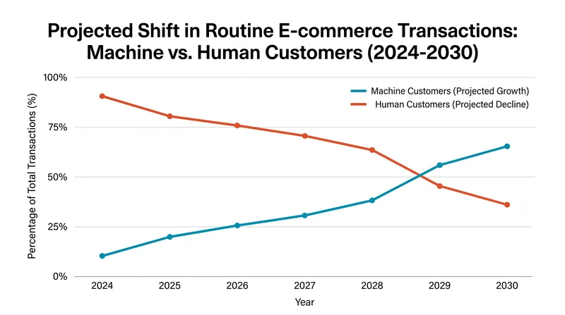 Industry forecasts project autonomous agents will handle a significant plurality of routine commodity purchases by the end of the decade.