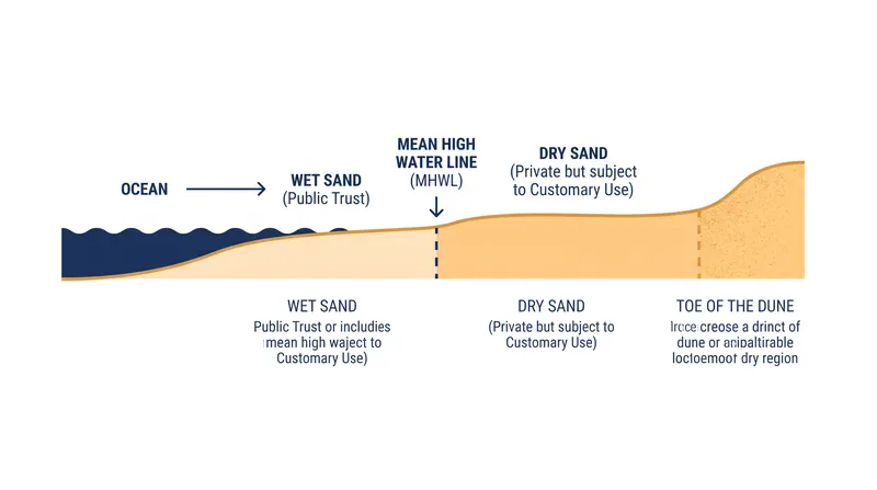 The legal anatomy of a Florida beach, illustrating the boundary between public trust land and private property.