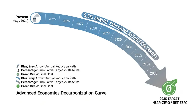 Advanced economies have committed to steep absolute reductions in their domestic carbon output.
