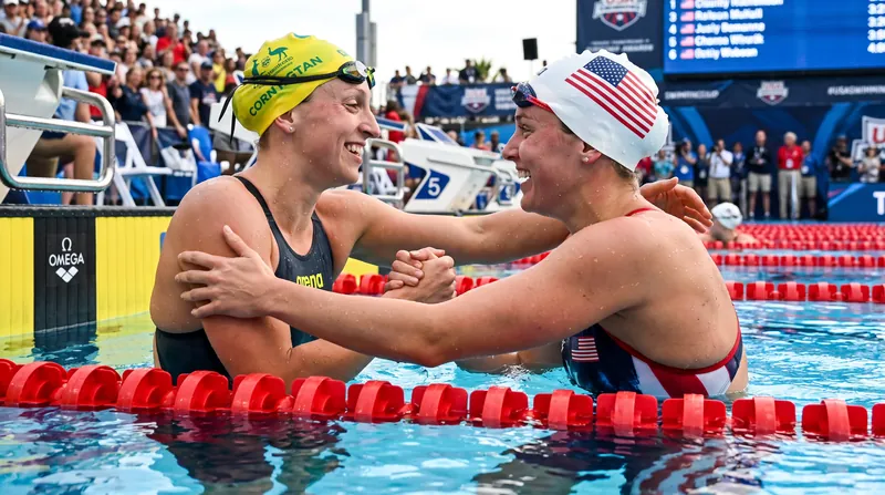 Pallister and Ledecky shared a warm embrace over the lane rope following their grueling 800-meter battle.