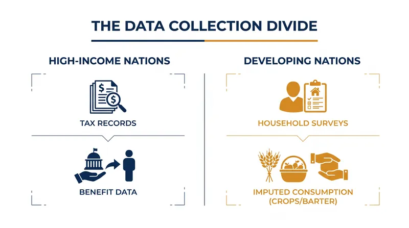 The metric relies on robust tax data in wealthy nations, but depends on complex consumption estimates in developing economies.