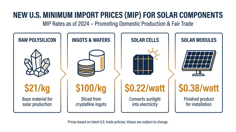 The proclamation establishes a strict price floor across the entire upstream solar supply chain.