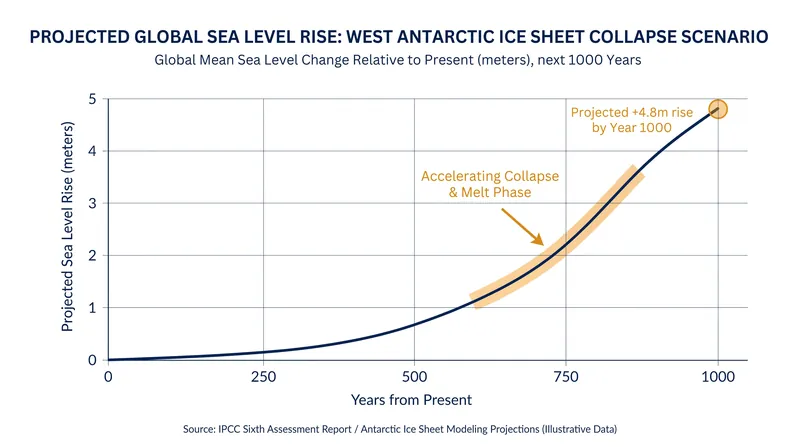 Models project a slow initial retreat followed by centuries of rapid, self-sustaining mass loss.